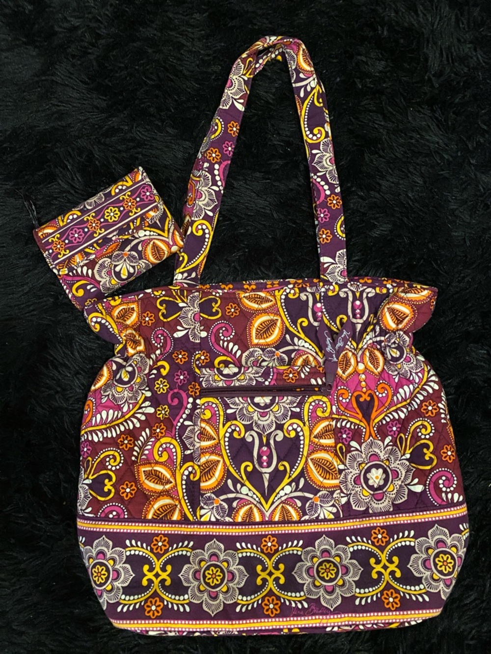 Vera Bradley Quilted Paisley Tote and Wallet set in Purple, Yellow & Orange